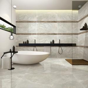 China Light Grey Stone Look Bathroom Tiles , Porcelain Tile Flooring Anti Slip supplier