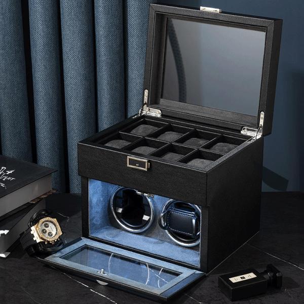 China Large Watch Winder Case Luxury Safe Box Automatic Quiet Motor Rotating Watch Case With Drawer wholesale