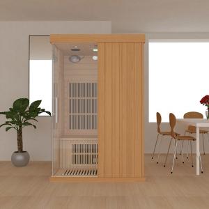 2 Person Wood Precut Far Infrared Sauna With Transparent Tempered Glass Door