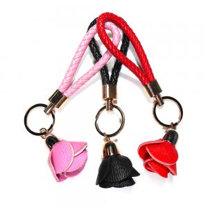China ROHS Leather Flower Keychain , Gold Plating Rose Flower Keychain wholesale