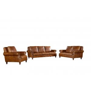 China Living Room Genuine Soft Leather Sofa Vintage Tan Brown Color With Rolled Arms supplier