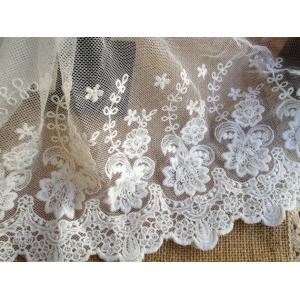 White Embroidery Flower Cotton Nylon Mesh Lace Fabric 6.29'' Width For Garment