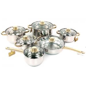 12pcs New arrival stainless steel double ear soup pot sets with glass lid cookware sets with fry pans