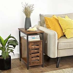 Slim Side Table with Cabinet, Rustic Industrial Side Table with Storage, End Table, ULET61BX