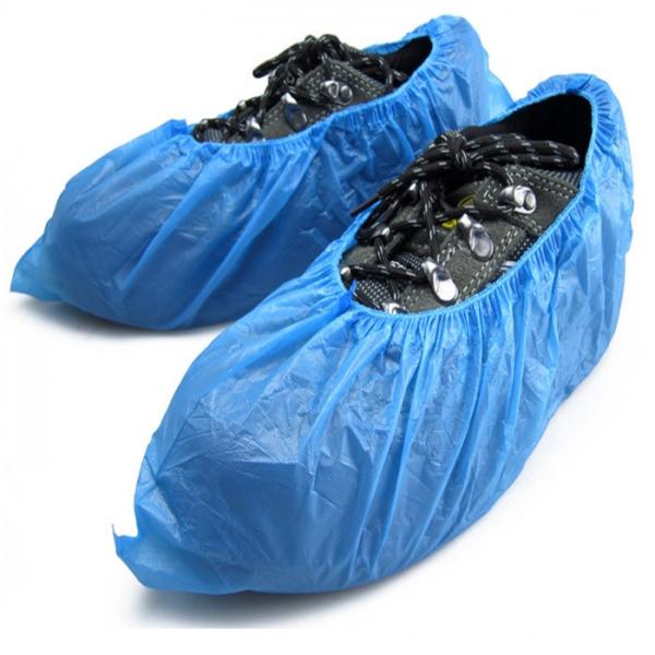 Elastic Sewn Non Slip Shoe Covers Disposable , Single Use Blue Plastic Overshoes