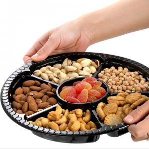 10 Inch Disposable Divided Plastic Food Tray Platter Appetizer Tray With Lid Round Plastic Serving Tray
