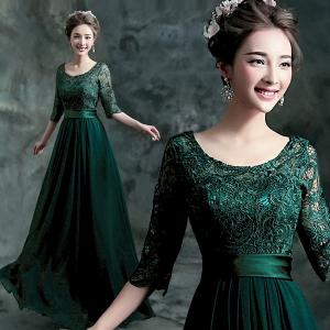 China Dark Green O Neck Mother Dresses Lace Elegant Evening Dresses TSJY056 supplier