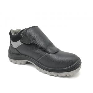 China Black Men Work Boots Padded Collar No Eyelet Water Absorption Insole With Magic Strap supplier