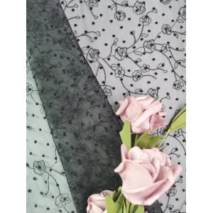 Fancy Tulle Flocked Lace Fabric Black Flower Embroidered Fabric