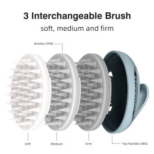 China Gray Interchangeable Scalp Scrub Brush With 3 Hardness Levels wholesale