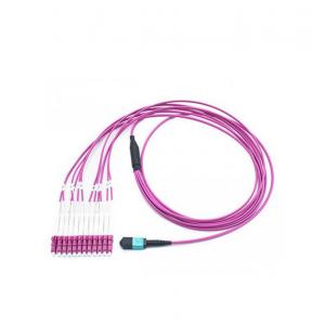 China LC MTP / MPO OM4 50 / 125 Magenta 12 Core Multimode Fiber Optic Cable LSZH Material supplier