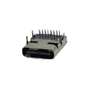 China Tipo C USB 3.1 AF 24 pinos 4 pernas soquete fêmea SMT conector de solda plana 90 graus supplier