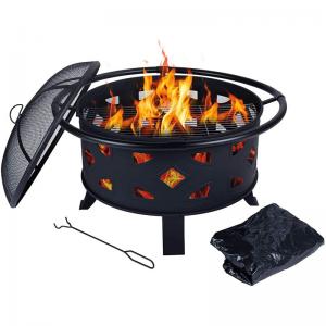 Patio Wood Burning Portable Charcoal Fire Pit BBQ Grill Firepit Spark Screen