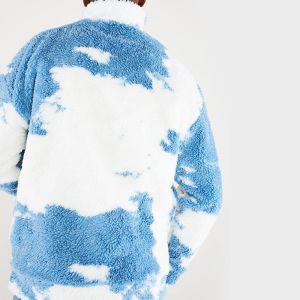Custom Tie Dye Oversized Fleece Jacket for Men Winter Sherpa Jacket with Stand Collar