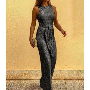 Custom Clothing Factory China Round Neck Sleeveless Sequined Backless Jumpsuit For Women