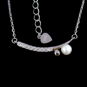 European Silver Pearl Necklace / White Gold Freshwater Pearl Necklace 925 Silver