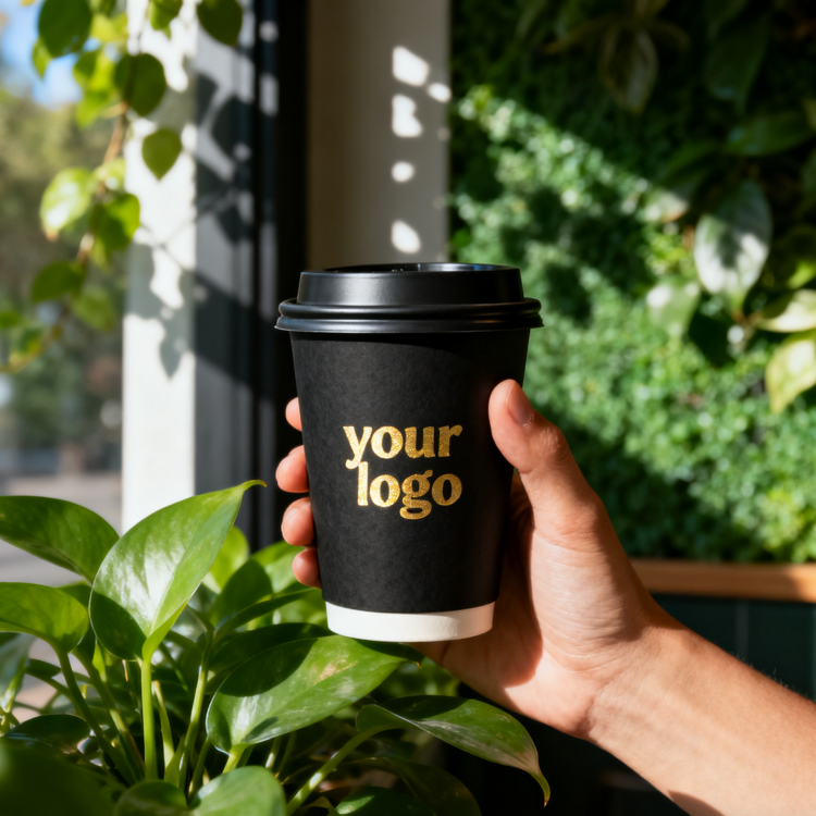 China Eco-friendly biodegradable paper cup custom logo double-layer hot drink coffee cup with lid wholesale