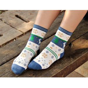 Colorful christmas deer patterned design winter cotton socks for women