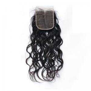 No Shedding Indian Human Hair 4 by 4 Lace Closure Natural Wave Whole Hand Tied