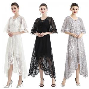 Luxury essentials - Lace dress with cape sleeve scalloped hem. Design for mother of the bride who looks graceful.