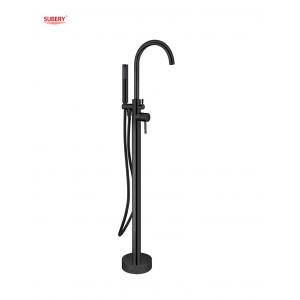 Matt Black Brass Freestanding Bathtub Faucets With Diverter Single Lever Floor Mounted