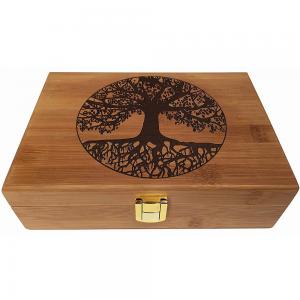 China Home Decorative Recyclable Bamboo Wood Storage Box Engraved Tree Design supplier