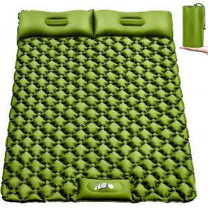 Double Sleeping Pad Camping, Camping Self Inflating 4" Extra-Thick Camping Pad 2 Person Pillow Built-in Foot Pump