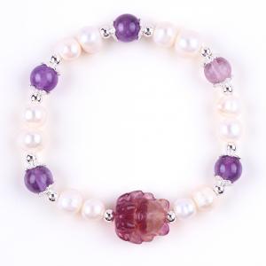 China 8mm Bead Amethyst Crystal White Fresh Water Pearl Bracelet supplier
