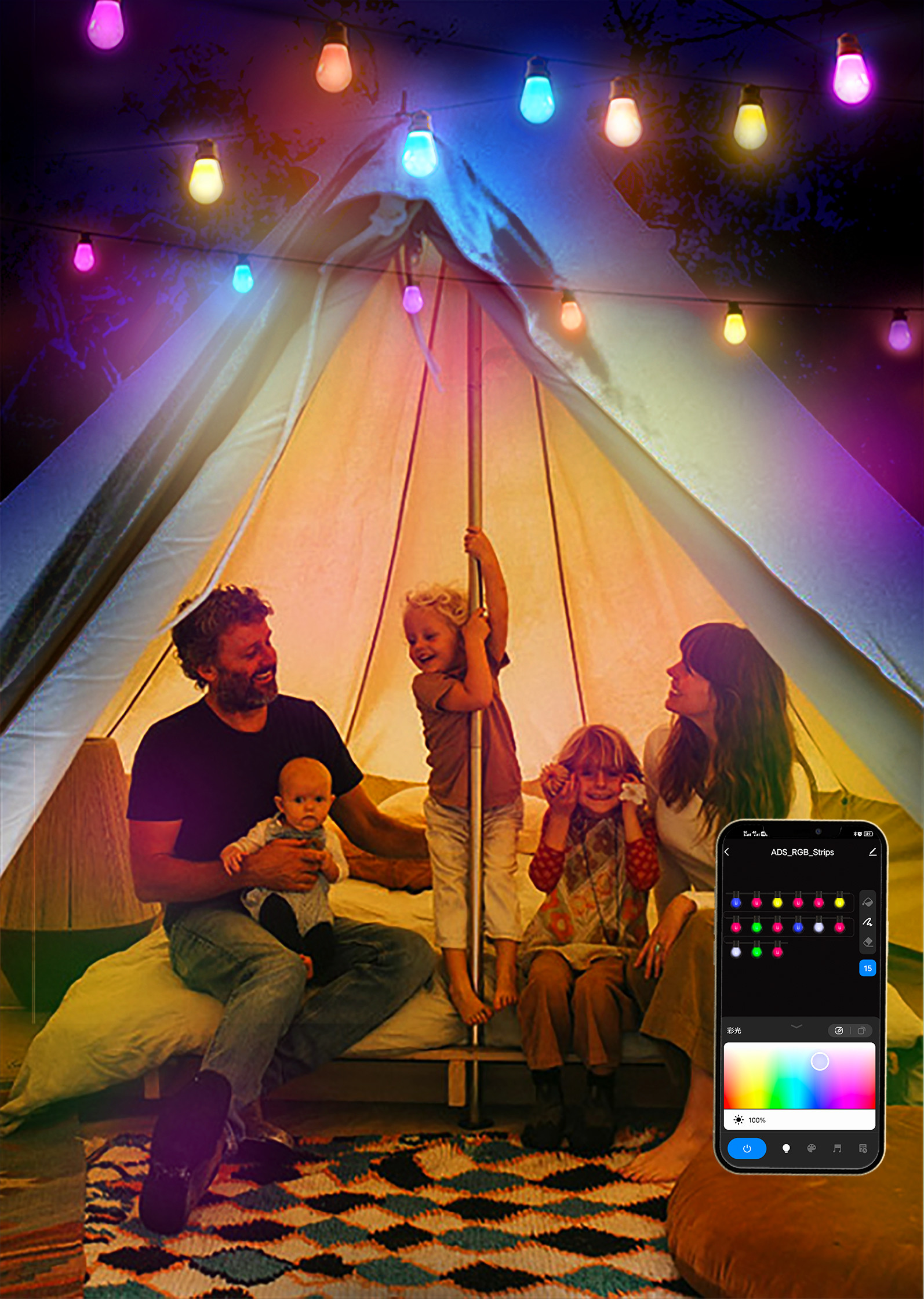 China La FCC 48 pies llevó luces al aire libre de la secuencia de Bluetooth Rgb de la luz de la cuerda que el multicolor llevó la luz de la cuerda on sale