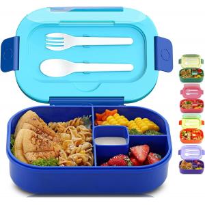 Plastic 4 Compartment Lunch Containers 1300ML Food Safe With Cutlery