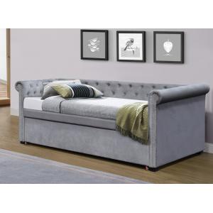 Linen Fabric Twin Upholstered Daybed Tufted Pull Out Trundle Bed