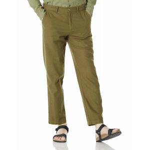 Slim Fit Cropped Mid Waist Mens Casual Linen Pants Size 32 34 36 Olive Green