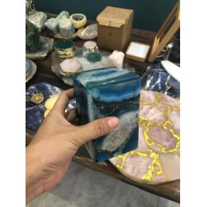 China Custom Polished Blue Agate Backsplash Tile Semi Precious Stone Slabs wholesale