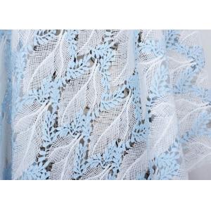 China Dubai Stretch Water Soluble Embroidered Sequin Lace Fabric Blue And White Color supplier