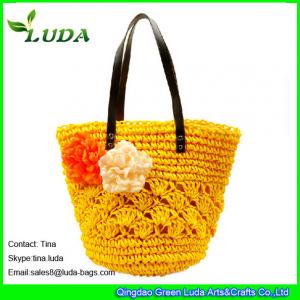 LUDA fashion beach straw bag leather flower designer straw handbags
