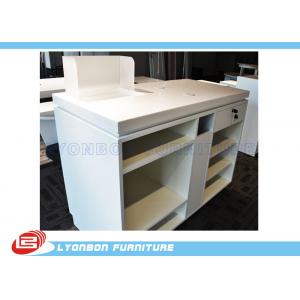 China White OEM MDF Wooden Shop Cash Counter Paint Finished , Retail Desk Counter supplier