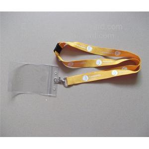Discount plastic badge holder lanyard with plastic breakaway, polyester ribbon,