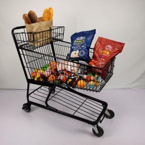 China 100L Customized Metal Shopping Trolley Flat Basket American Black Shopping Trolley With Cup Holder supplier