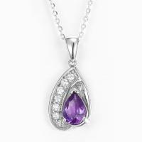 China 8mm 10mm 925 Silver Gemstone Pendant Amethyst Sterling Silver Teardrop Necklace on sale