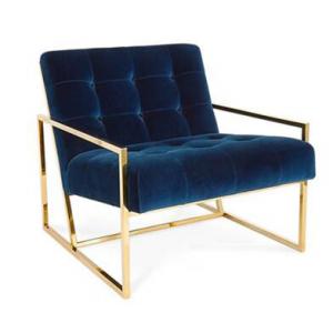 China Navy Blue Chair With Metal Frame , Velvet Relax Metal Frame Accent Chair wholesale