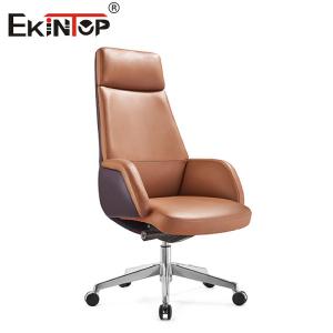 Blue Executive Leather Chair With Stainless Steel Assembly For Office