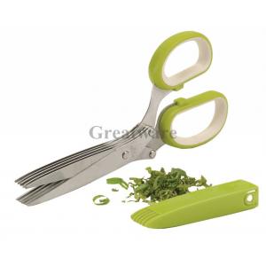 Green Herb Scissors Multipurpose Shears with 5 Stainless Steel Blades and Cover