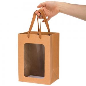 China Custom Color Accepted Paper Type Specialty Paper Shopping Kraft Paper Bags With Window supplier