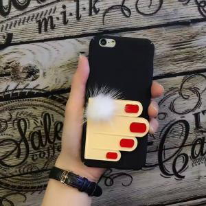 Hard PC Creative Red Nails Fingers Small Fox Hair Ball Cell Phone Case Cover For iPhone 7 6s Plus