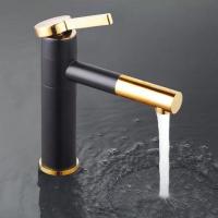 China Waterfall Black Basin Faucet With Golden Handle Hot And Cold Mixer on sale