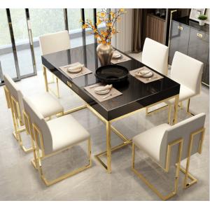 China Classic Stainless Steel Frame Marble Dining room table set 6 chairs supplier