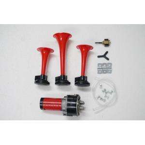 Red Air Horn Kit Three Pipes Trumpet 12/24V For Truck Boat Universal Car Horn Super Loud Plastic Air Horns For Refitting