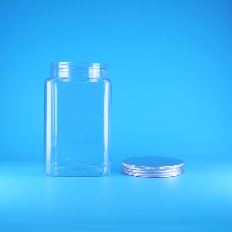 China Cheap Clear Empty Square China PET Plastic Candy Jars Bulk Screw Aluminum Cap wholesale