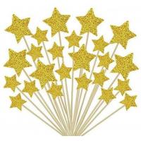 China Glitter Weddings Birthdays Parties Gold Star Cupcake Toppers on sale