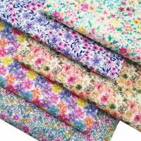 China Shiny Spring Flower Printed Glitter Cotton Velvet Bottom PU Leather Fabric on sale